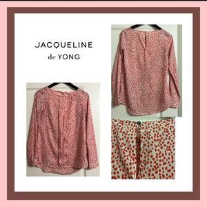 Jacqueline de Yong Red/Pink Splash Dot Patterned Silky Keyhole Back Size EU 34